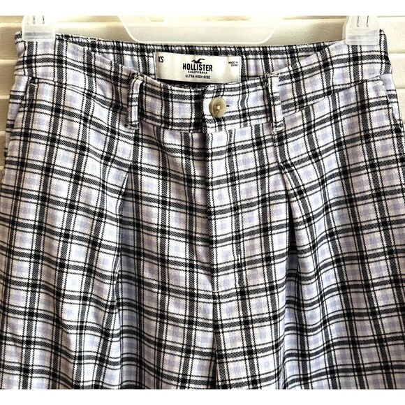 Hollister Ultra High Rise Plaid Pants XS Wide Leg Light Blue Flannel Cabincore - Picture 8 of 13